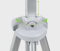 A tripod head with an adjustment knob, depicted with arrows showing vertical and horizontal movement, against a white background.