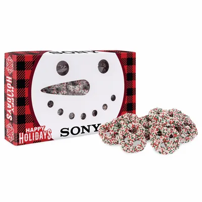 Snowman Die Cut Box with Milk Chocolate Christmas Mini Pretzels - Webcam Covers Now