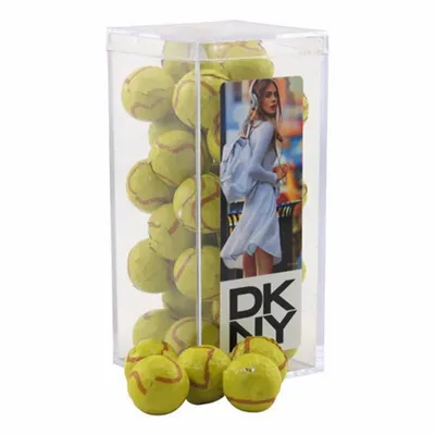 Acrylic Box with Chocolate Tennis Balls - Medium - Webcam Covers Now