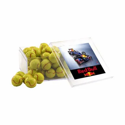 Acrylic Box with Chocolate Tennis Balls - Large - Webcam Covers Now