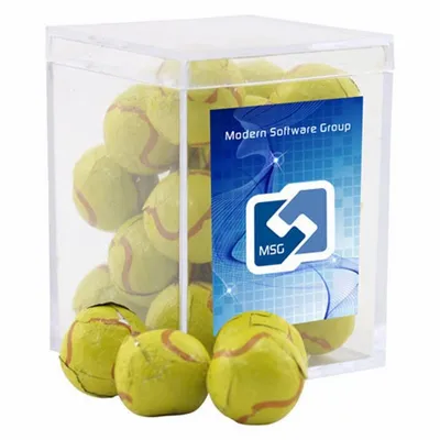 Acrylic Box with Chocolate Tennis Balls - Small - Webcam Covers Now