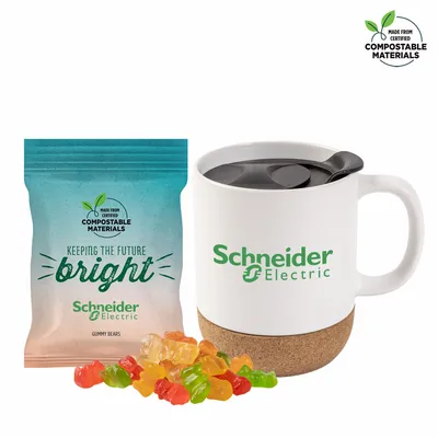 Cork Bottom Mug with Compostable bag of Gummy Bears - Webcam Covers Now