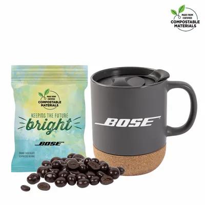 Cork Bottom Mug w/ Compostable Bag of Dark Chocolate Espresso Beans - Webcam Covers Now
