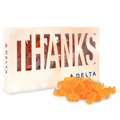 Thanks Die Cut Box with Champagne Gummy Bears - Webcam Covers Now