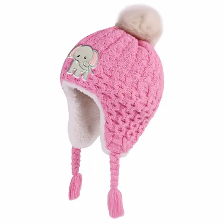 Cutesy Pom Acrylic Kid Beanies with Earflaps - Webcam Covers Now