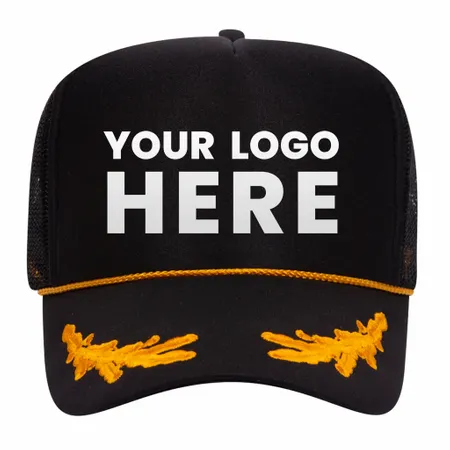 Otto 39-162 5-Panel High Crown Foam Trucker Hat - Black/Gold with Oak Leaves - Webcam Covers Now