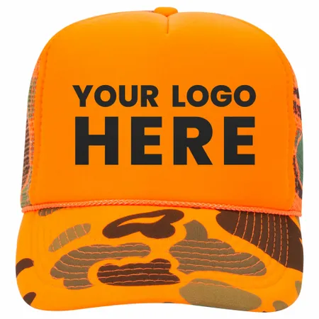 Otto 49-131 5-Panel High Crown Foam Trucker Hat - Neon Camo - Webcam Covers Now