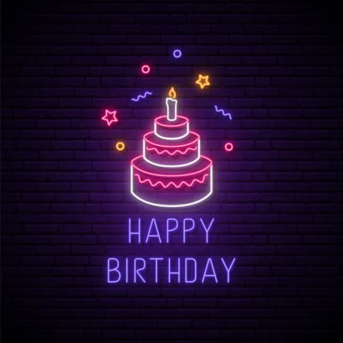 Happy Birthday with Cake Neon Sign - Webcam Covers Now
