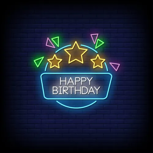 Star & Angles Happy Birthday Neon Sign - Webcam Covers Now