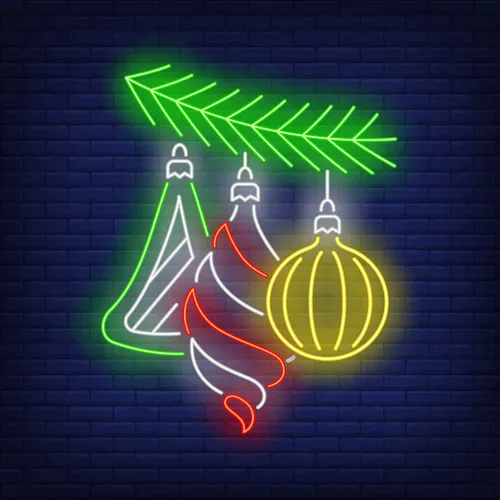 Christmas Baubles Fir Tree Branch Neon Sign - Webcam Covers Now