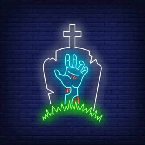 Gravestone Zombie Hand Neon Sign
