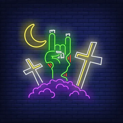 Devil Horn Zombie Hand Gesture Neon Sign - Webcam Covers Now