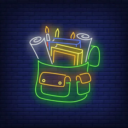 Backpack With Stationery Neon Sign - Webcam Covers Now