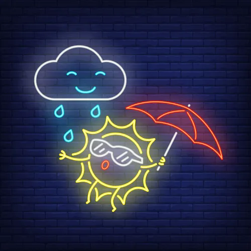 Cartoon Sun With Umbrella Rain Neon Sign - Webcam Covers Now