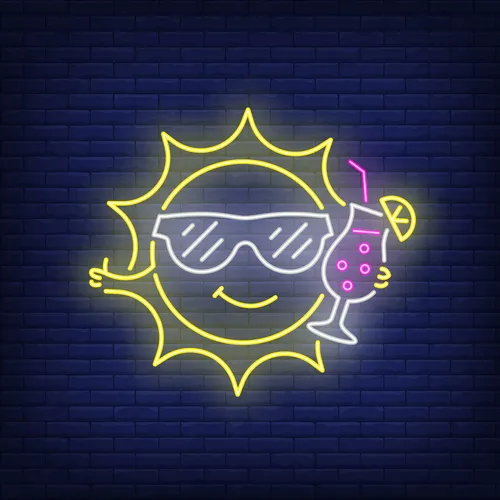 Cartoon Sun Drinking Cocktail Neon Sign - Webcam Covers Now
