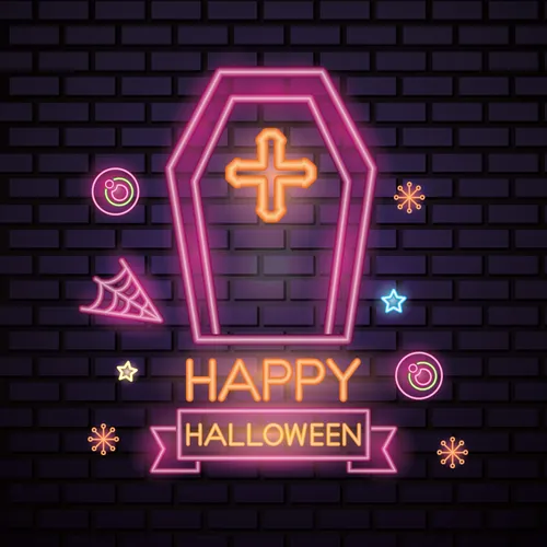 Pink Halloween Coffin Cross Neon Sign - Webcam Covers Now