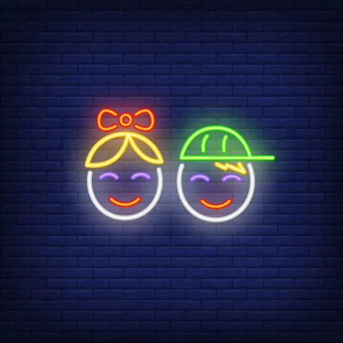 Smiling Girl Boy Faces Neon Sign - Webcam Covers Now