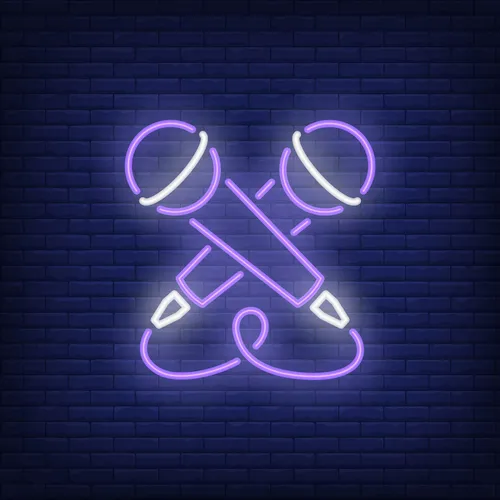 Crossed Microphone Neon Sign - Webcam Covers Now