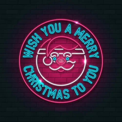 Circle Santa Christmas Neon Sign - Webcam Covers Now
