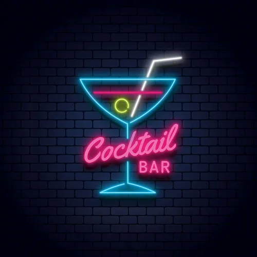 Cocktail Bar Glass & Zip Neon Sign - Webcam Covers Now