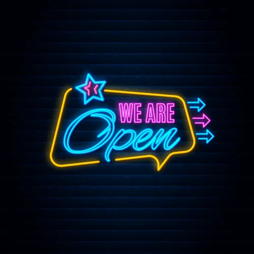 We are Open This Way Neon Sign - Webcam Covers Now