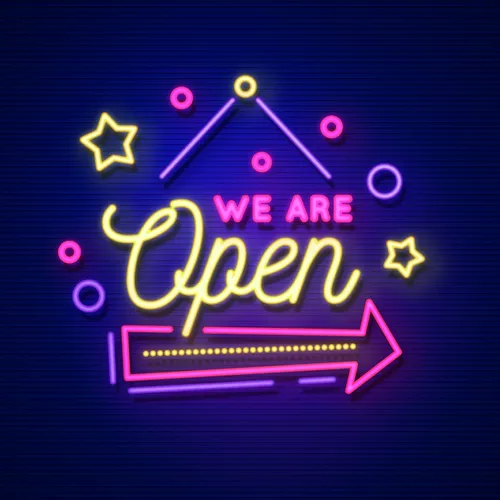 We Are Open Hanging Neon Sign - Webcam Covers Now