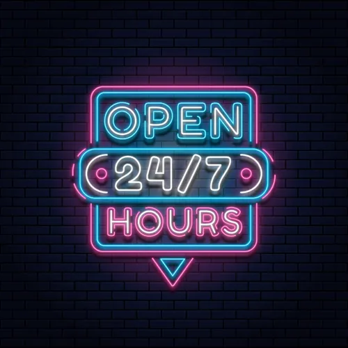 24/7 Open Hours Neon Sign - Webcam Covers Now