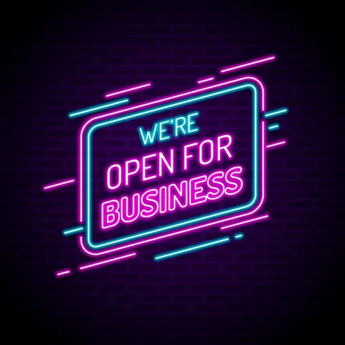 Open For Business Neon Sign - Webcam Covers Now