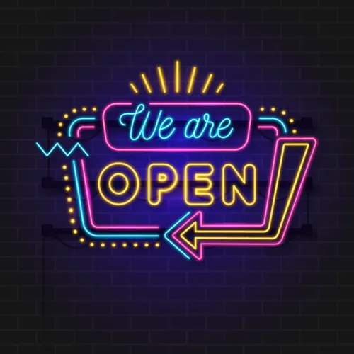 We Are Open Modern Neon Sign - Webcam Covers Now