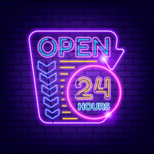 Retro Open 24 Hours Neon Sign - Webcam Covers Now