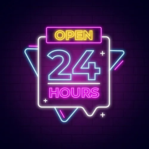 Open 24 Hours with Abstract Shapes Neon Sign - Webcam Covers Now