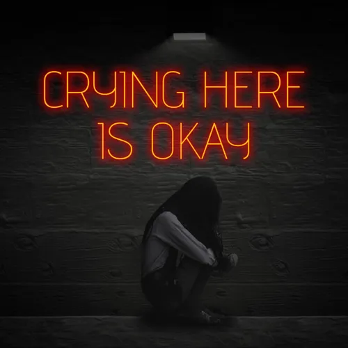 Crying Here Is Okay Neon Sign - Webcam Covers Now