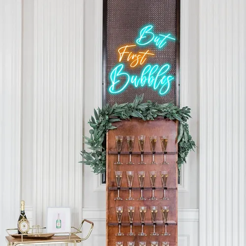 But First Bubbles Wedding Party Neon Sign - Webcam Covers Now