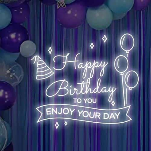 Happy Birthday Enjoy Your Day Neon Sign - Webcam Covers Now