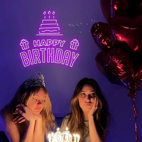 Happy Birthday with Cake Artwork Neon Sign - Webcam Covers Now