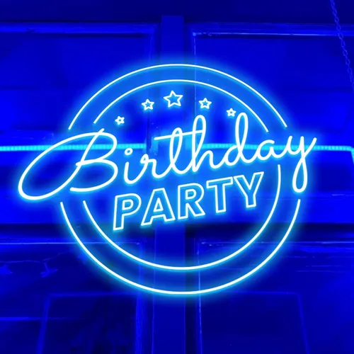 Birthday Party Blue Neon Sign - Webcam Covers Now