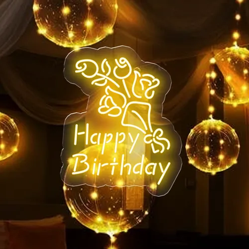 Happy Birthday Floral Neon Sign - Webcam Covers Now