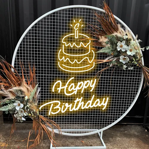 Happy Birthday with Cake on Top Neon Sign - Webcam Covers Now