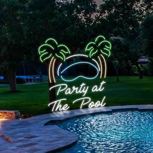 Party At The Pool Neon Sign - Webcam Covers Now