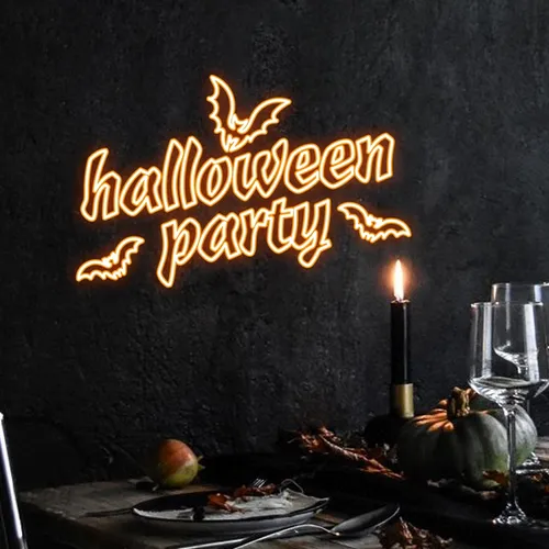 Halloween Night Typography Neon Sign - Webcam Covers Now
