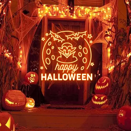 Happy Halloween Dracula Neon Sign - Webcam Covers Now