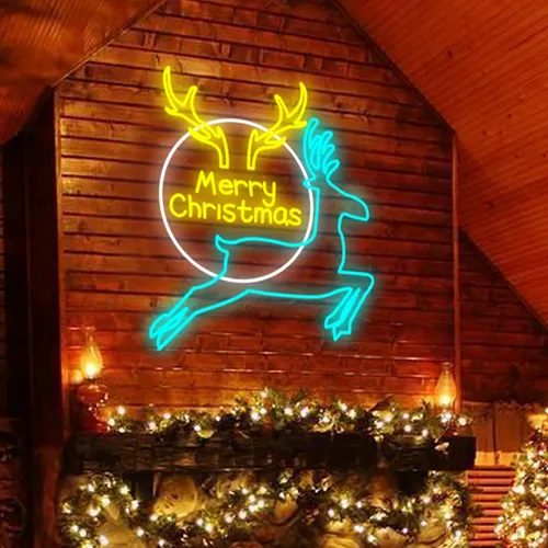 Merry Christmas Deer Neon Sign - Webcam Covers Now