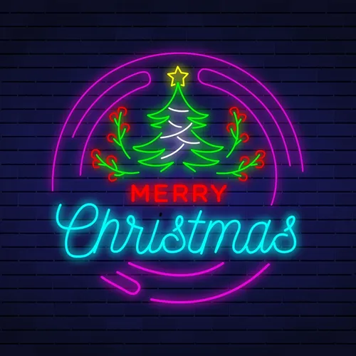 Merry Christmas Flower Tree Neon Sign - Webcam Covers Now