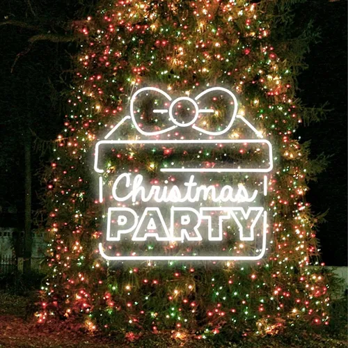 Christmas Party Gift Box Neon Sign - Webcam Covers Now