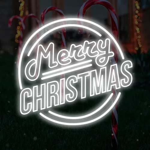 Merry Christmas Double Circle Text Neon Sign - Webcam Covers Now