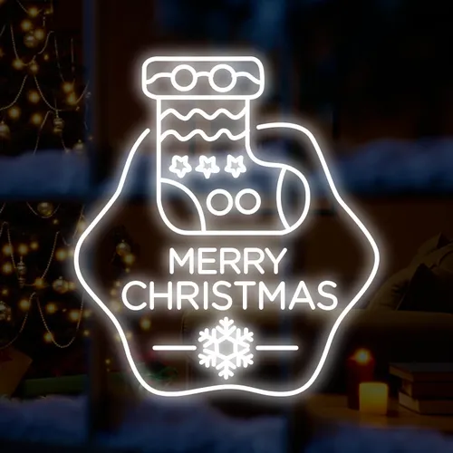 Merry Christmas Handmade Sock Neon Sign - Webcam Covers Now