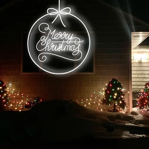 Merry  Christmas Circle Typography Neon Sign - Webcam Covers Now
