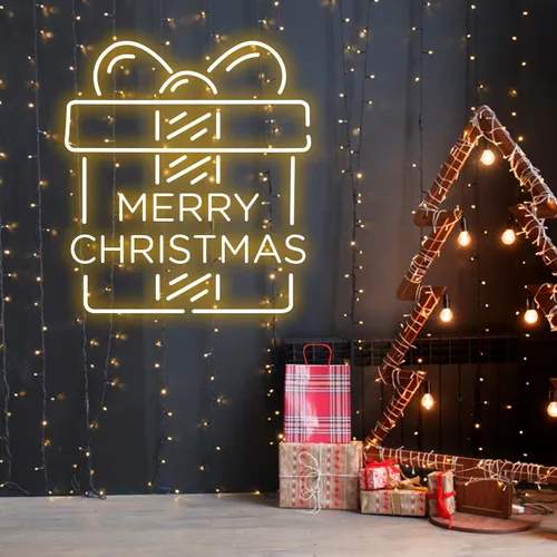 Merry Christmas Gift Neon Sign - Webcam Covers Now