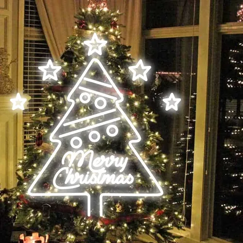 Merry Christmas Big Tree Art Neon Sign - Webcam Covers Now