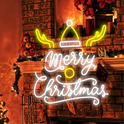 Merry Christmas Deer Horn with Hat Neon Sign - Webcam Covers Now